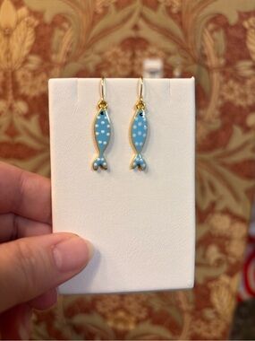 New fun Blue Polka Dot Fish Dangle Earrings
